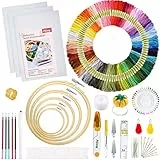 Pllieay Stickerei Set, Embroidery Kit mit Anleitung, 5 Bambus-Stickrollen, 100 Stickgarn, 3 Aida-Tücher und Kreuzstich-Werkzeug-Set zum Nähen, Sticken Set Erwachsene
