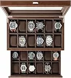 TAWBURY Uhrenbox 24 uhren - Uhren aufbewahrung mit Schublade | Uhrenbox Herren | Braun Extra Großer Uhrenkasten 24 uhren | 24 Watch Box for Men