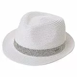 Comhats Herren Strohhut Trilby für Sommer, Sonnenschutz - Faltbarer Panama Hut, Fedora für Strand, Festival - Rollbar & Stilvoll Weiß Groß L