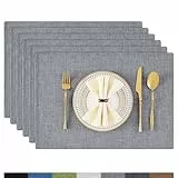 Homaxy Tischsets Abwaschbar 6er Set, Platzsets Abwischbar Leinen Hitzebeständig Platzdeckchen rutschfest Doppelseitigen Tischuntersetzer Tischsets Stoff, Dunkelgrau