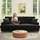 Kidirect Cord Sofa 3 Sitzer, 221CM Bequemes Couch 53CM Extra Tiefe Sitze, Sofa Wohnzimmer Werkzeugfreie Montage, Big Sofa Couch mit 2 Kissen, Modernes Couch fürs Büro, Schlafzimmer Sofas Schwarz