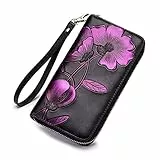 FORRICA Damen Geldbörse Leder Lange Brieftaschen Gross Rindleder Damengeldbörse Portemonnaie Frauen RFID Schutz Damen Reißverschluss Portmonee Lila