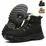 PAQOZKC Arbeitsschuhe Herren Damen Winter Wasserdicht Sicherheitsstiefel Leicht Sicherheitsschuhe Hoch Komfort Stahlkappenschuhe Warm Gefütterte M679JR/Schwarz 40