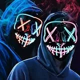 OUILA LED Halloween Maske, 2 Pack Neon Leuchtmaske mit 3 Leuchtmodi für Herren, Damen, Cosplay, Halloween, Karneval, Maskerade Party (Rot & Blau Masken)