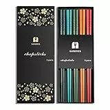 SUPJOYES 5 Paar Fiberglas-Essstäbchen, Buntes Wiederverwendbare Japanische Essstäbchen, Waschbar FüR GeschirrspüLer, 24 cm, Kirschblüte Mustern, Rutschfeste Stäbchen