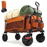 TIMBER RIDGE XXL Bollerwagen Faltbar 200L Breite Reifen Handwagen Klappbar mit Bremsen Seitentasche Getränkehalter Verstellbarer Griff Strandwagen für Alle Gelände Camping Einkaufen 100kg Belastbar