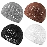 Boyiee 4 Stücke Stricken Kufi Hut Häkeln Mütze Schädel Kappe Einfarbig Strickmütze