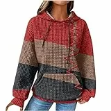 Kawaii Kapuzenpullover Damen Elegant Waffel Pullover mit Kapuze Sweatshirt Herbst Winter Sport Hoodie Vintage Farbblock Langarmshirt Casual Baumwolle Pulli Oberteile Teenager Mädchen