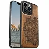 Carveit Magnetisch Hülle für iPhone 13 Pro Case [Elegante Nussbaum] [Weich TPU Stoßstange] Stoßfeste Handyhülle Kompatibel Magsafe mit 13Pro Hülle Holz （Blumen-Mandala）