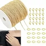 ZexJpr 61-teiliges Gliederkette Gold, DIY Ketten Set selber Machen, 20 Meter Schmuck Basteln Zubehör Mit 20 Karabinerverschlüssen, 40 Ringen, Jewelry Making Kit Für Individuelle Designs