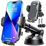 HTU【Militär-Klasse】Handyhalterung Auto, 4 in 1 Handyhalter mit【Stärkst Saugnapf & Clip】Tragfähigkeit 36kg, 360° Drehbar Kfz Autohalterung für iPhone Samsung Galaxy Google Pixel, Blass Schwarz