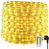 kefflum LED Lichterschlauch Aussen Warmweiß 6M 216LEDs, IP65 Wasserdicht lichtschlauch mit Fernbedienung Speicherfunktion 6 Modi Helligkeit Dimmbar Timer für Weihnachten Dekoration Zaun Dach