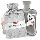 Blumtal Premium Wärmflasche mit Bezug flauschig - Wärmeflasche aus verwendungssicherem Naturkautschuk mit Flauschbezug - auslaufsichere Bettflasche + Innenfutter - beruhigende Hot Water Bottle Grau