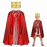 AOOWU König Kostüm für Kinder - Königsmantel Mit Krone, Kostüm für Jungen - Halloween, Mottoparty, Theater, Fasching, Cosplay, Karneval Verkleiden