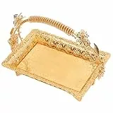 Cocoarm Vintage-Gold-Serviertablett, Kaffeetablett, Dekoratives Tablett aus Zinklegierung mit Griff für Zuhause, Party, Café, Stabiles 30 X 20 cm Großes Metalltablett für Tee, Kaffee, Dessert