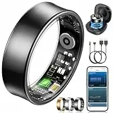 NAIXUES Smart Ring Herren Damen, Fitness Ring Tracker mit Gestensteuerung, Herzfrequenz(HRV), SpO2, Schlaftracker, 170+ Sportmodi 5ATM Wasserdicht Smartring für Android und iOS, Size 10, Schwarz