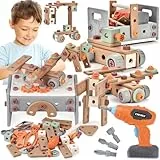 GAGAKU Akkuschrauber Kinder 120-teiliges Werkzeug Werkzeugset Spielzeuge Montessori Kleinkinder Werkzeugkoffer Rollenspiel Bildungsspielzeug Baukit für Jungen und Mädchen ab 3 bis 10 Jahren