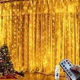 Lichtervorhang Innen, 3 x 3 m Lichterkette Vorhang 300 LED-Leuchten mit 8 Modi, dimmbar, wasserdicht, mit Fernbedienung, Stromversorgung über USB, Für drinnen, Zimmer, Schlafzimmer, Christmas deko