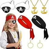 ZexJpr 8 Stück Piratenkostüm, Pirate Accessories, Pirate Costume Set, Augenklappe Pirat, Piraten Kopftuch, Halsketten, Ohrringe, Kostümzubehör für Karnevalparty, Rollenspiel, Themenparty