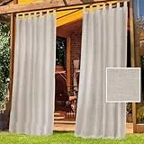 Tielag Outdoor Vorhang 2er Set H 240 x B 132 cm, Outdoorvorhänge, Outdoor Vorhänge, Outdoor Gardinen Wasserdicht, Sonnenschutz Vorhang Transparent, Natürlich