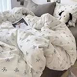 Michorinee Bettwäsche 135x200 Weiß mit Schwarz Schleifen Aesthetic Bettbezug Set 2 Teilig Schleifenmuster Mikrofaser Weich ÖKO-TEX Renforcé Bettwäsche-Sets mit Kissenbezüge 80x80 cm und Reißverschluss