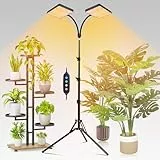 FECiDA 50 Watt 2-Kopf Pflanzenlampe mit Ständer, Vollspektrum Pflanzenlicht für Zimmerpflanzen, Pflanzenleuchte LED 4000 Lumen, Wachstumslampe für Pflanzen, 4/8/12/16/20 Hr Timer