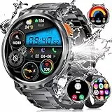 ESFOE Smartwatch Herren mit Taschenlampe/1.85“ HD Display/730 mAh Akku Telefonfunktion Smart Watch mit 120+ Sportmodi, IP68 Wasserdicht Fitnessuhr with 24/7 Herzfrequenz, SpO2 für Android iOS 3 Gurte