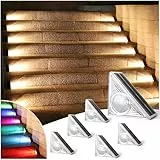 Solarlampen für außen, Solar Treppenbeleuchtung AGOTD Solar Treppenleuchten für außen 10 Modi Warmweiß/Farbwechselnde, IP65 Wasserdichte Solar Bodenleuchten Gartenlampen für Gehweg Treppe Weg, 6 Stück