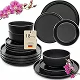 SÄNGER Madeira | Steingut Geschirr Set 18 tlg, Teller Set 6 Personen, Geschirrset 6x Speiseteller 6x Müslischalen 6x Dessertteller, Tafelservice schwarz kratzfest, Essgeschirr matt | VALUE COLLECTION