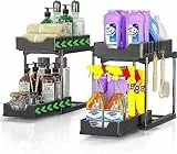 Meltrck Küchen Organizer, Unter Waschbecken Regal, Spülschrank Organizer, Badezimmer Organizer, Schrank Organizer (Schwar,Doppelstöckige Schubladen)