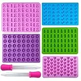 5 Stück Gummibärchen Selber Machen mit 2 Pipetten, Gummibärchen Form, Bonbon Formen Silikon,Silikonform Gummibärchen,Bonbonform Silikon für Süßigkeiten,Gelee,Schokolade