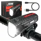 HENMI LED Fahrradlicht Vorne,100 Lux USB Aufladbar Fahrradbeleuchtung mit 3 Beleuchtungsmodi, StVZO Zugelassen Fahrradlampe mit Batterieindikator, IPX5 Wasserdicht und Keine Blendung