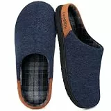 LongBay Herren Strick Hausschuhe, Memory Foam Hausschuhe mit atmungsaktiver Einlage Indoor & Outdoor für alle Jahreszeiten, Gestrickt Blau 44