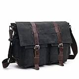 LOSMILE Herren Umhängetasche Schultertasche 16 Zoll Kuriertasche Canvas Laptop Tasche Messenger Bag für Arbeit und Schule. (L, Shwarz)