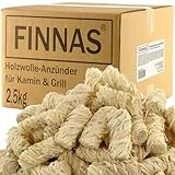 FINNAS Anzündwolle Kaminanzünder Grillanzünder Ofenanzünder Holzwolleanzünder 2,5kg ca 200 Stück Ökoanzünder Wachszünder Holzanzünder Feuerschale Lagerfeuer Smoker Lange Brenndauer