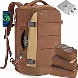 Tzowla 40L Canvas Travel Laptop Rucksack für Männer Frauen, große Kapazität Anti-Diebstahl-Rucksäcke mit USB-Anschluss, Vintage Business Rucksack Tasche Fit 17,3 Zoll Laptop (Brown & Khaki)