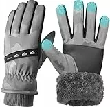 WUEAOA Handschuhe Herren Damen Winter,wasserdicht Warme Touchscreen Winterhandschuhe,Verdicktes Flusenfutter,für Schneeschaufeln,Radfahren,Laufen,Wandern,Skifahren,Hundespaziergänge,Grau L