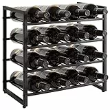 IBUYKE Weinregal Metall, Weinregal Freistehend Lagerung,4 Ebenen 16 Flaschenregal, Für Bartheke, Restaurant, Küche, Tischregal Weinhalter,Schwarz TMJ903H
