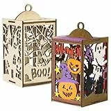BOFUNX 2 Stücke Halloween Laternen Bastelset Holz Laternen zum Basteln und Bemalen Holzlaterne für Kinder für St Martin Halloween Geschenk