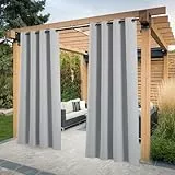 PONY DANCE Outdoor Vorhang Wasserdicht 2 Stücke Outdoor Gardinen Sonnenschutz & Sichtschutz Outdoorvorhänge Wetterfest mit Ösen für Pavillon/Terrasse, H 243 x B 132 cm, Silbergrau