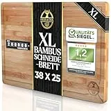 Deer & Oak Schneidebrett Holz – Extra Großes Bambusbrett 38x25x2cm, Vorgeölt & Wasserabweisend, Messerfreundliches Küchenbrett für Fleisch, Gemüse & Brot