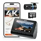 70mai A800SE Dashcam Auto Vorne Hinten 4K HDR 2160P+1080P mit 128GB SD Karte, Dual Autokamera 3' IPS, F1.55 Blende Nachtsicht, 210Sek.Puffer Notfall-Voraufzeichnung, Parküberwachung, Max 512GB