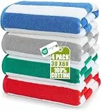 Utopia Towels - Große Strandtücher Cabana-Streifen (76 x 152 cm) - 100% gesponnene Baumwolle, weich und saugfähige Handtücher (4er-Pack, Blau, Grau, Rot und Grün)