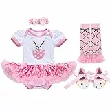 FYMNSI Neugeborenes Baby Mädchen Mein Erstes 1. Ostern Outfit Ostereier Hase Tütü Prinzessin Body Kleid Strampler + Schuhe + Stirnband + Beinwärmer 4tlg Easter Party Bekleidungssets Geschenk 3-6M