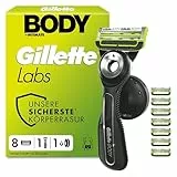 Gillette Labs Body & Intimate Rasierer Herren, Schwarz - Intimrasierer Mann, Schutz Vor Eingewachsenen Haaren Und Irritationen, Inkl. Handstück für Körper Und Intimbereich, Duschhalterung, 8 Klingen