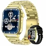 Homailida Smartwatch Herren Damen mit 2 Verstellbaren Armbändern, Smart Watch Anrufe und Sprachassistent, Nachrichtenbenachrichtigungen, Business Stil Smart Watch, 100+ Sportmodi Fitnessuhr (Gold)