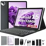 KADYBE Tablet 11 Zoll Android 15 Tablet mit Tastatur, 4G LTE Tablets Mit 2 SIM Slots, Tablett PC mit Stift und Maus | 8-Core | 16GB+128GB | 8000mAh | GPS - Grau