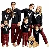 IFFEI Weihnachts Pyjama Passende Familien Pyjama Sets Langarm Schlafanzug Zweiteiler Tops und Pants Hausanzug Black Geweih Baby Herren XL