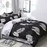 Michorinee Bettwäsche 155x220 Schwarz Weiß Palmen Blätter Muster Bettbezug 155 x 220 cm und Kissenbezug 80x80 cm Microfaser Wendebettwäsche Set mit Reißverschluss