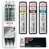 rOtring Tikky 3er Set mit Colourcode 0,35 / 0,5 / 0,7 (mit Ersatzminen HB und Radierer B20)